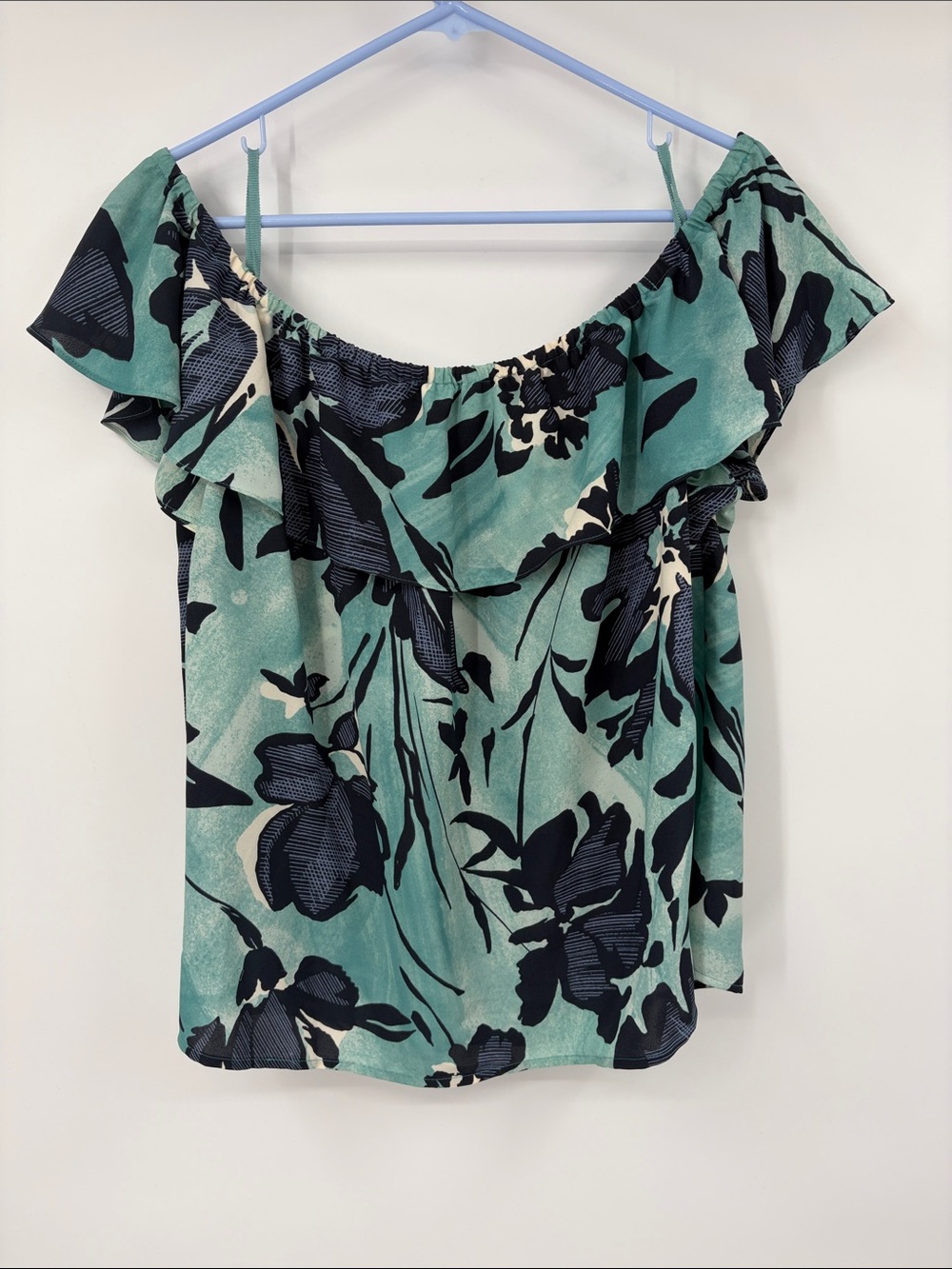 Anthropologie Maeve Teal Floral Print Off the Shoulder Top Size Large